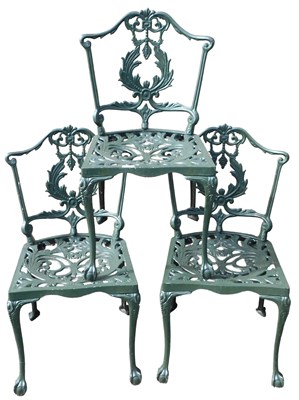 Lot 655 - A set of three green painted aluminium garden...