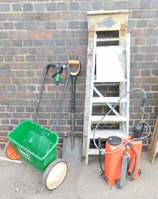 Lot 1103 - Two wooden ladders, together with a weed...
