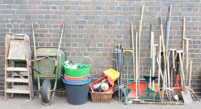Lot 1104 - Garden tools, together with various plastic...