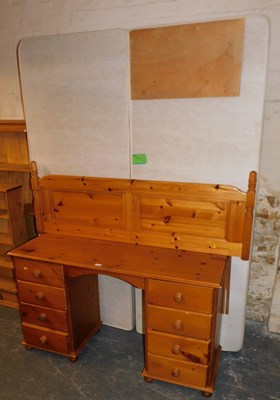 Lot 1028 - A pine double bed, comprising headboard and...