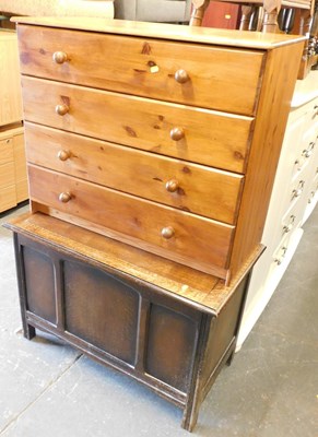 Lot 1051 - A pine four drawer chest, together with an oak...