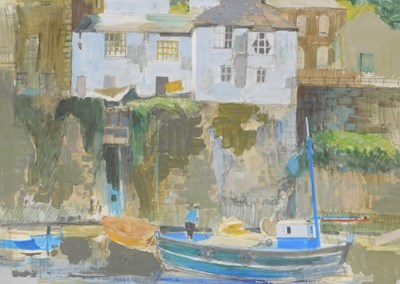 Lot 638 - Late 20thC School. Boats moored in town...