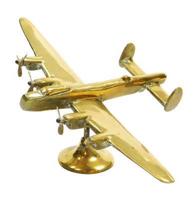 Lot 748 - A 20thC brass aeroplane model desk stand, on a...