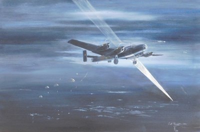 Lot 720 - GA Perrott (20thC School). Lancaster over city...