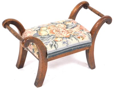 Lot 807 - A small 19thC walnut stool, with tapestry seat,...