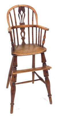 Lot 802 - A 19thC yew and elm high back child's Windsor...