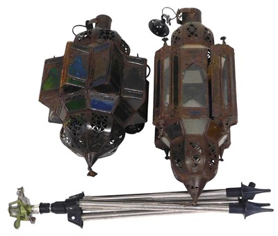 Lot 819 - Two Turkish metal and stained glass ceiling...