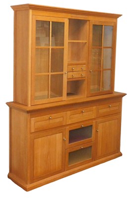 Lot 831 - A light oak kitchen dresser, the moulded...
