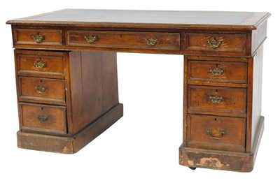 Lot 319 - A late 19thC oak pedestal desk, the...