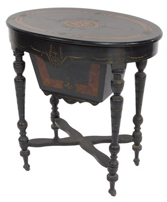 Lot 342 - A late 19thC ebonised and burr yew veneered...
