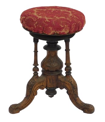 Lot 349 - A 19thC walnut adjustable piano stool, the...