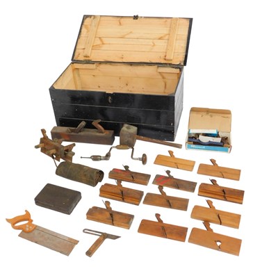 Lot 354 - A black painted pine tool chest, containing...