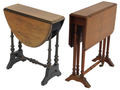 Lot 367 - A Victorian walnut and ebonised drop leaf tea...