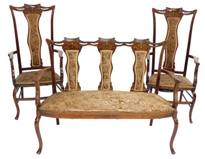 Lot 405 - An Edwardian mahogany and marquetry three...