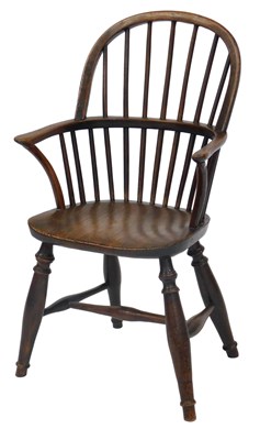 Lot 407 - A mid 19thC ash and elm child's Windsor chair,...