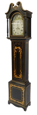 Lot 411 - A 19thC longcase clock, the arched painted...