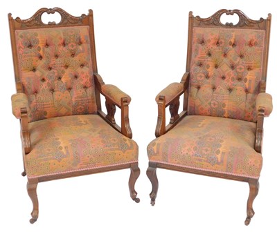 Lot 424 - A pair of Edwardian walnut armchairs, each...