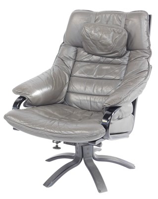 Lot 426 - A Danish ebonised and grey leather adjustable...