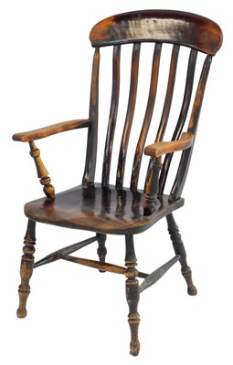 Lot 429 - A late 19thC lath back beech and elm open...