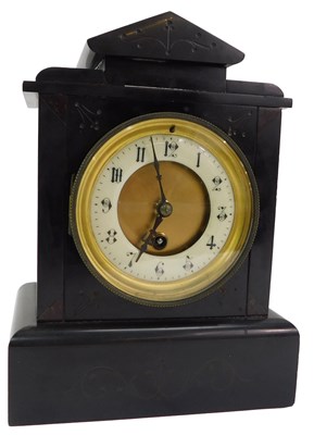 Lot 117 - A Victorian black slate mantel clock, the...