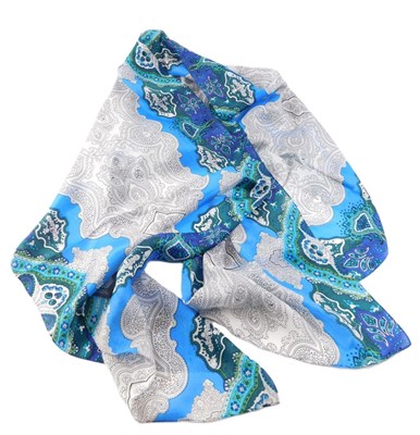 Lot 111 - A Vince Camuto silk headscarf, with a blue and...