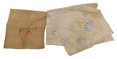 Lot 112 - A 20thC silk and embroidered table cloth, with...
