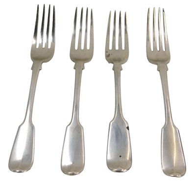 Lot 290 - A set of four Victorian silver Fiddle pattern...