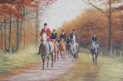 Lot 502 - JB Davis. Figures on horseback in hunting...
