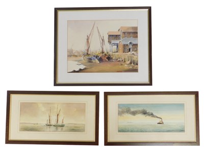 Lot 505 - Des Harradine. Study of fishing boats on calm...
