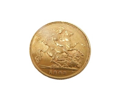 Lot 24 - An Edward VII half gold sovereign dated 1908.