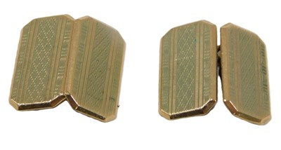 Lot 56 - A pair of 9ct gold rectangular cut engine...