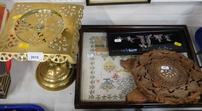 Lot 2015 - A brass trivet on a stand, various wooden...