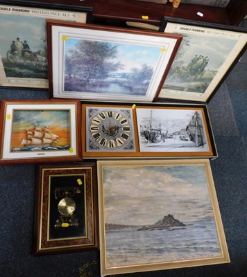 Lot 2064 - Six framed pictures, including carving of a...
