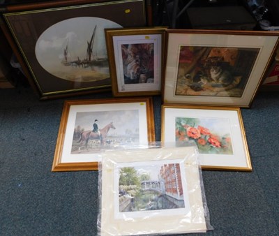 Lot 2058 - Pictures and prints, including cats playing,...