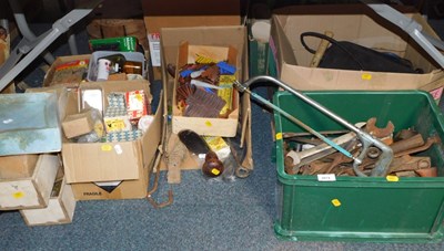 Lot 2074 - Tools, including spanners, saws, chisels,...
