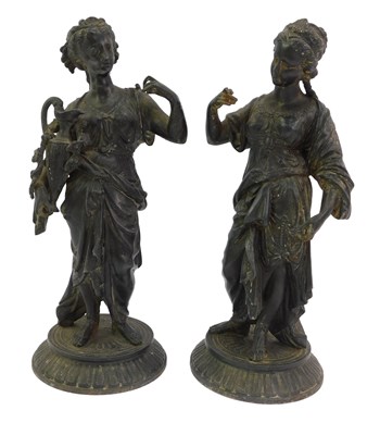 Lot 471 - A pair of 19thC Continental spelter figures,...