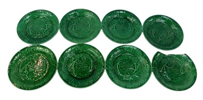 Lot 478 - Eight late 19thC Wedgwood green leaf decorated...