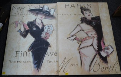 Lot 2077 - Two vintage-style fashion prints on canvas,...