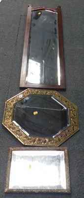 Lot 2128 - Three bevelled-edged mirrors, one octagonal,...