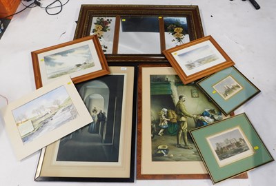 Lot 2136 - Prints and mirrors, including a triple mirror,...
