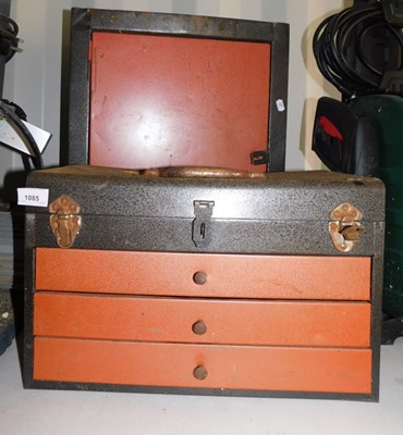Lot 1085 - Two metal tool chests, containing some hand...