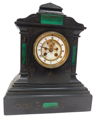 Lot 542 - A Victorian black slate and malachite inlaid...
