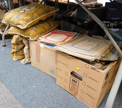 Lot 2124 - Two boxes of sheet music, cushions, etc....