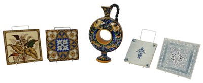 Lot 549 - A 19thC Italian maiolica flask, of cylindrical...