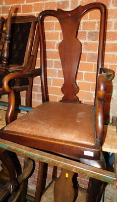 Lot 1065 - A Queen Anne style open armchair, with drop-in...