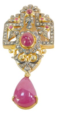 Lot 25 - An Art Deco style ruby and diamond  pendant,...