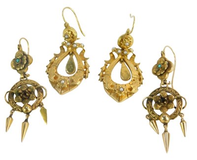 Lot 233A - Two pairs of late Victorian/Edwardian earrings,...