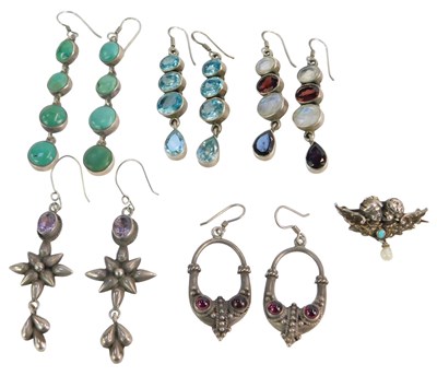 Lot 236 - Five pairs of stone set earrings, each white...