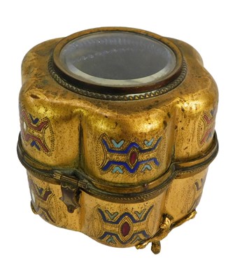 Lot 63 - A late 19thC French brass and champleve enamel...