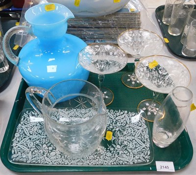Lot 2145 - Glassware, including a blue and clear glass...